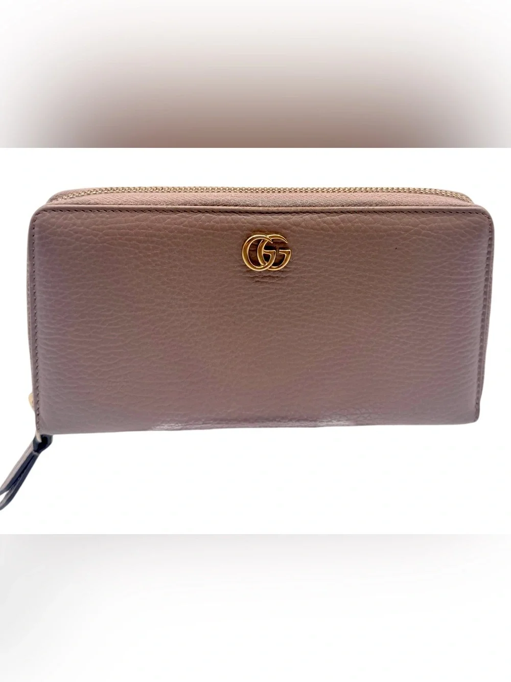 Gucci GG Marmont Zip Around Wallet –Beige Pebbled Leather-W/ COA & box